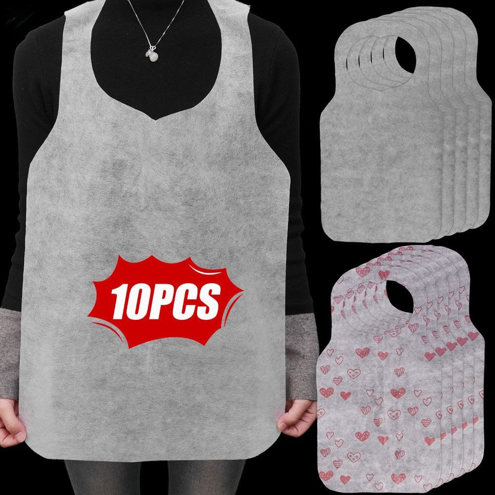 Home Cooking Oil Disposal - 10Pcs/Bag Heart Printed Disposable Aprons Non